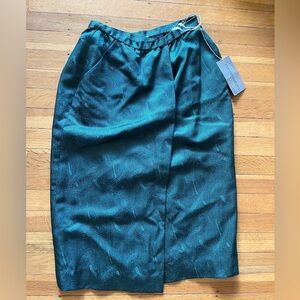 Vintage Norma Walters silk emerald green pencil skirt 4 2 feather mermaid core S
